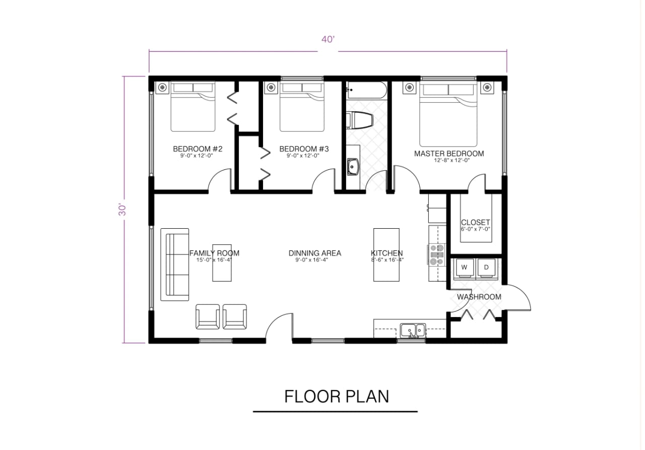 Contoh floorplan rumah 40 kaki kali 30 kaki